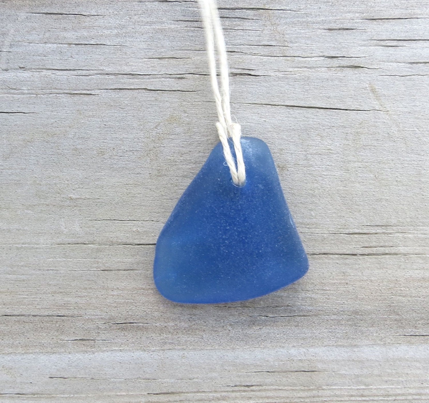 Sea Glass  Beach  Necklace Frosted Deep Ocean Blue