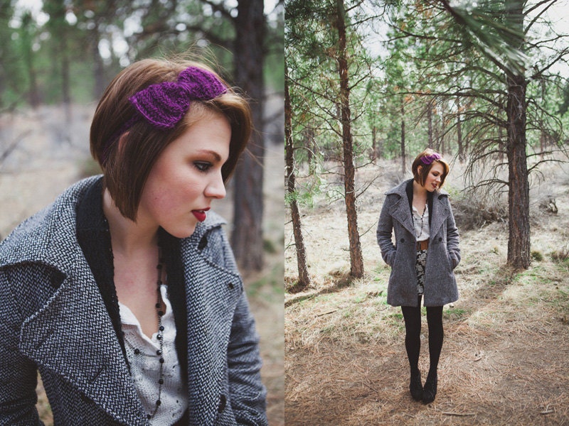 Grape Bow Tie Crocheted Headband