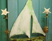 Sailboat Sail Boat Sign Beach House Wall Art Decor Brown Green