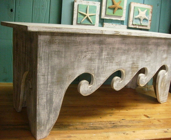 Bench Seat Coffee Table Waves Beach House Chair Assemble Yourself Beach House Decor - CastawaysHall