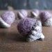 Felted wool acorns, set of 6, silver-colored caps, purple heather