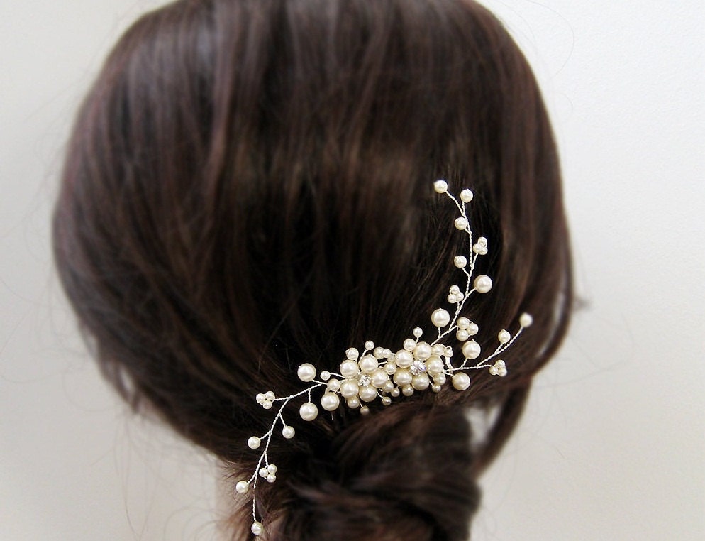wedding gift,bridesmaid gift, Beaded Jewelry,Pearl Crystal Glass Beads Flower Hair Comb