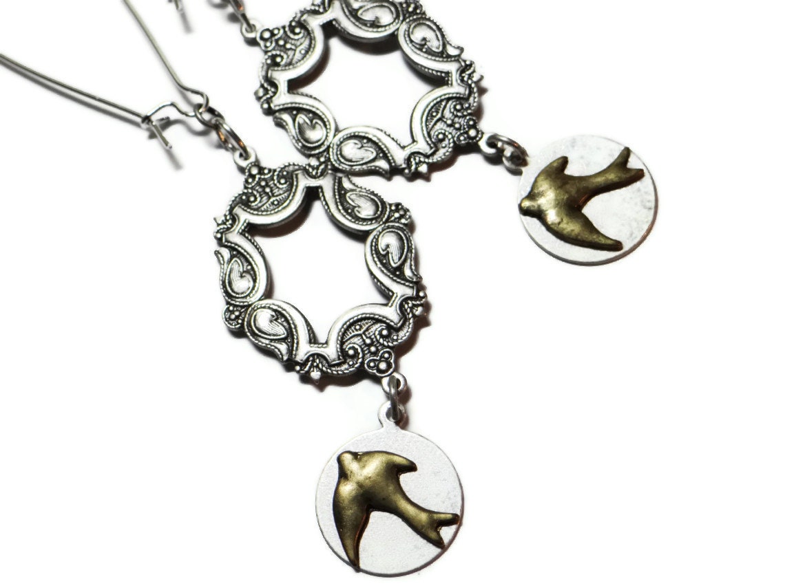 Silver Sparrow Earrings in Silver plated brass - by Dr Brassy Steampunk
