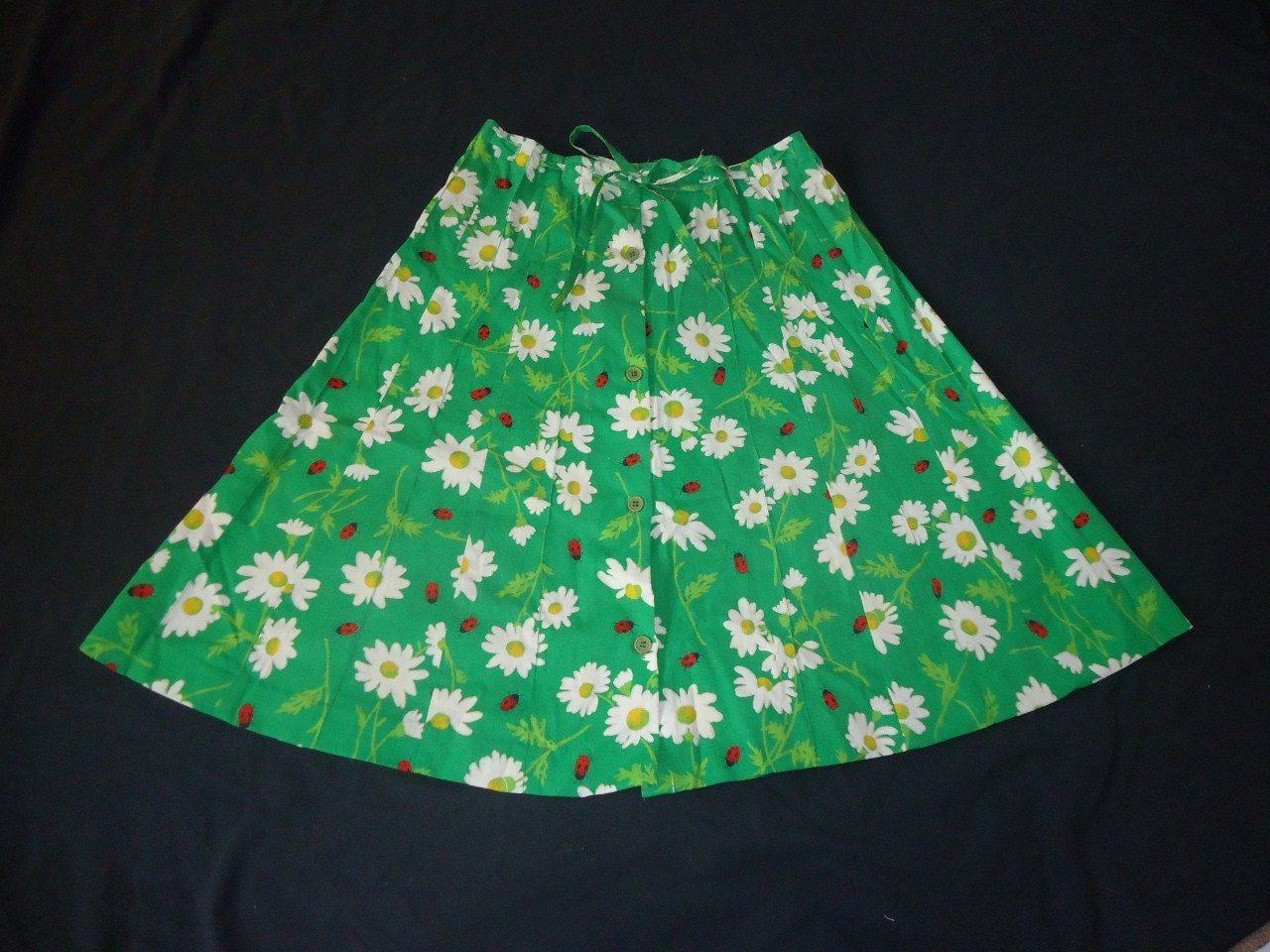 Ladybugs & Dasies Vintage 1960's 1970's Aline Summer Skirt S M