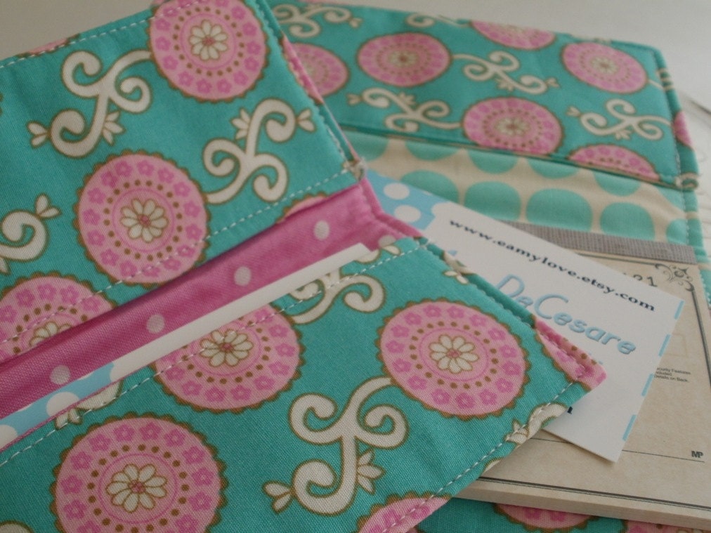 Girly Girl Checkbook and Business Card Set- Turquoise and Pink
