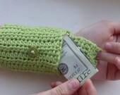 Handsfree Wallet  - Crochet Wristlet Arm Purse - arm warmer - light green