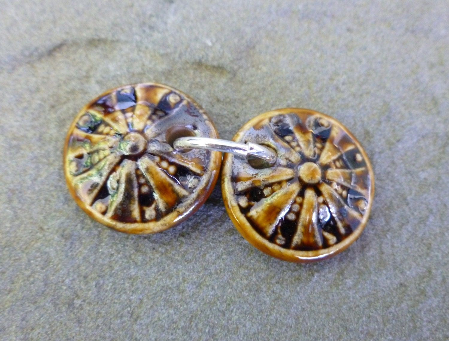 Root Beer Porcelain Steampunk Charm Pair