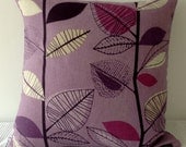 Retro autumn leaves in purple with detail in shades of purple and black cushion cover, slip cover, decorative cushion