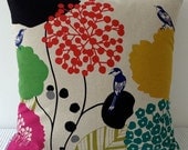 NEW Japanese fabric cushion cover in natural background with bird and floral motif, throw pillow, decorative cushion