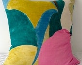 NEW Japanese fabric cushion cover in seaweed green background with colourful abstract motif, throw pillow, decorative cushion