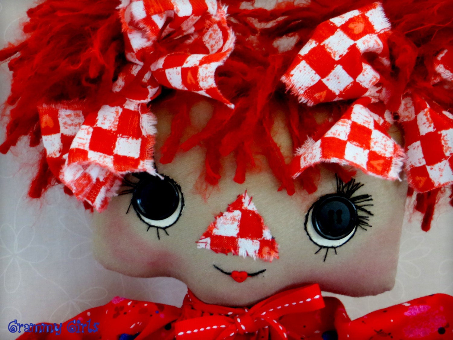 Raggedy Ann, Handmade Rag Doll, Primitive, OOAK, One of a Kind, Folk Art, Heirloom, Prim, Hearts, Cloth Doll