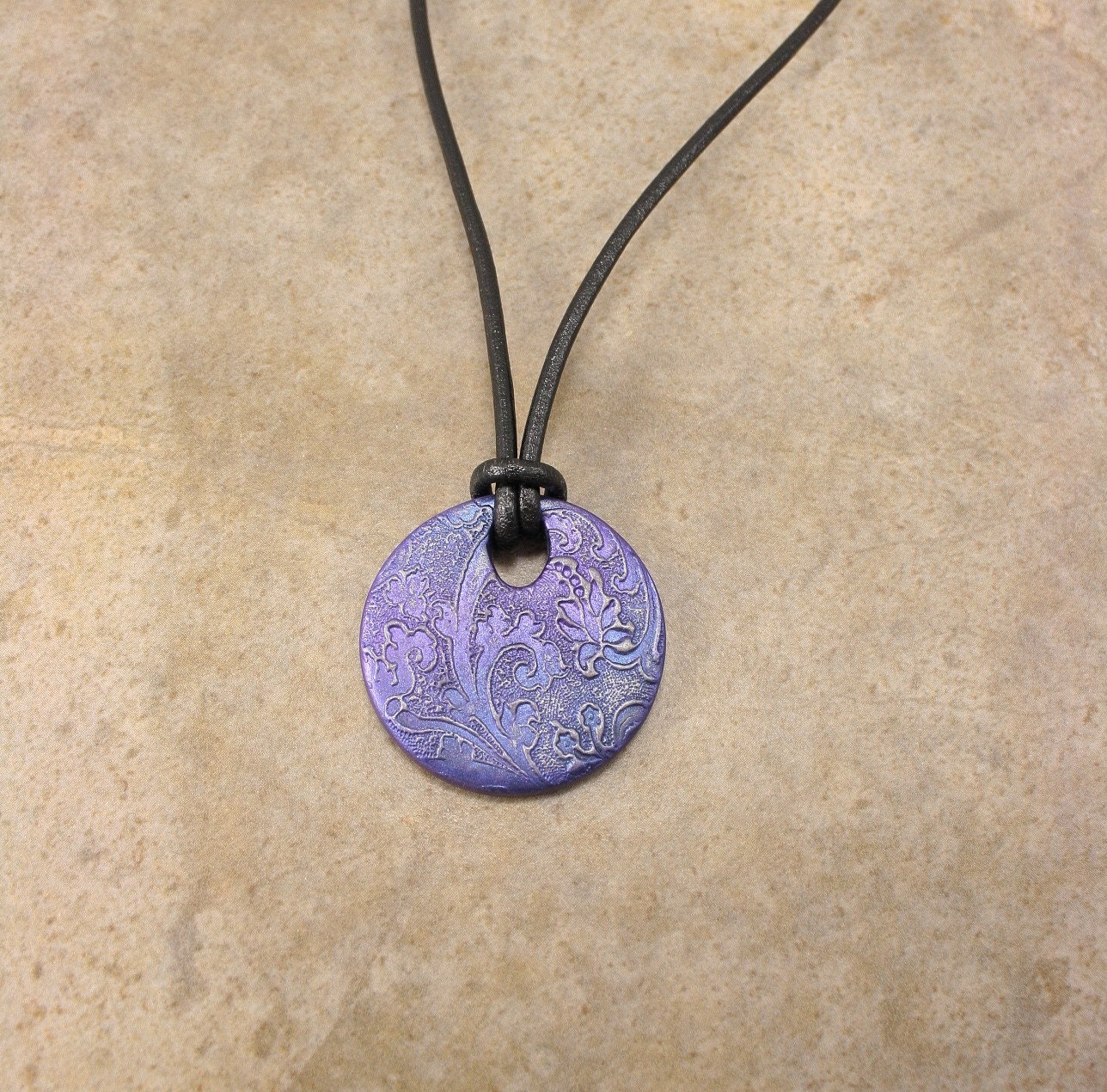 Black Leather Necklace Purple Pendant Necklace
