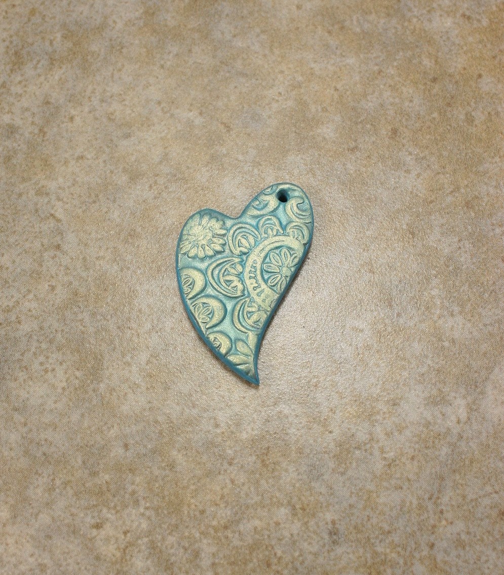 Turquoise Heart Paisley Lime Green Heart Focal Bead