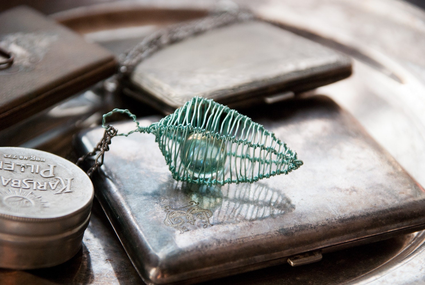 Necklace Pendant Spear Cage in Light Turquoise