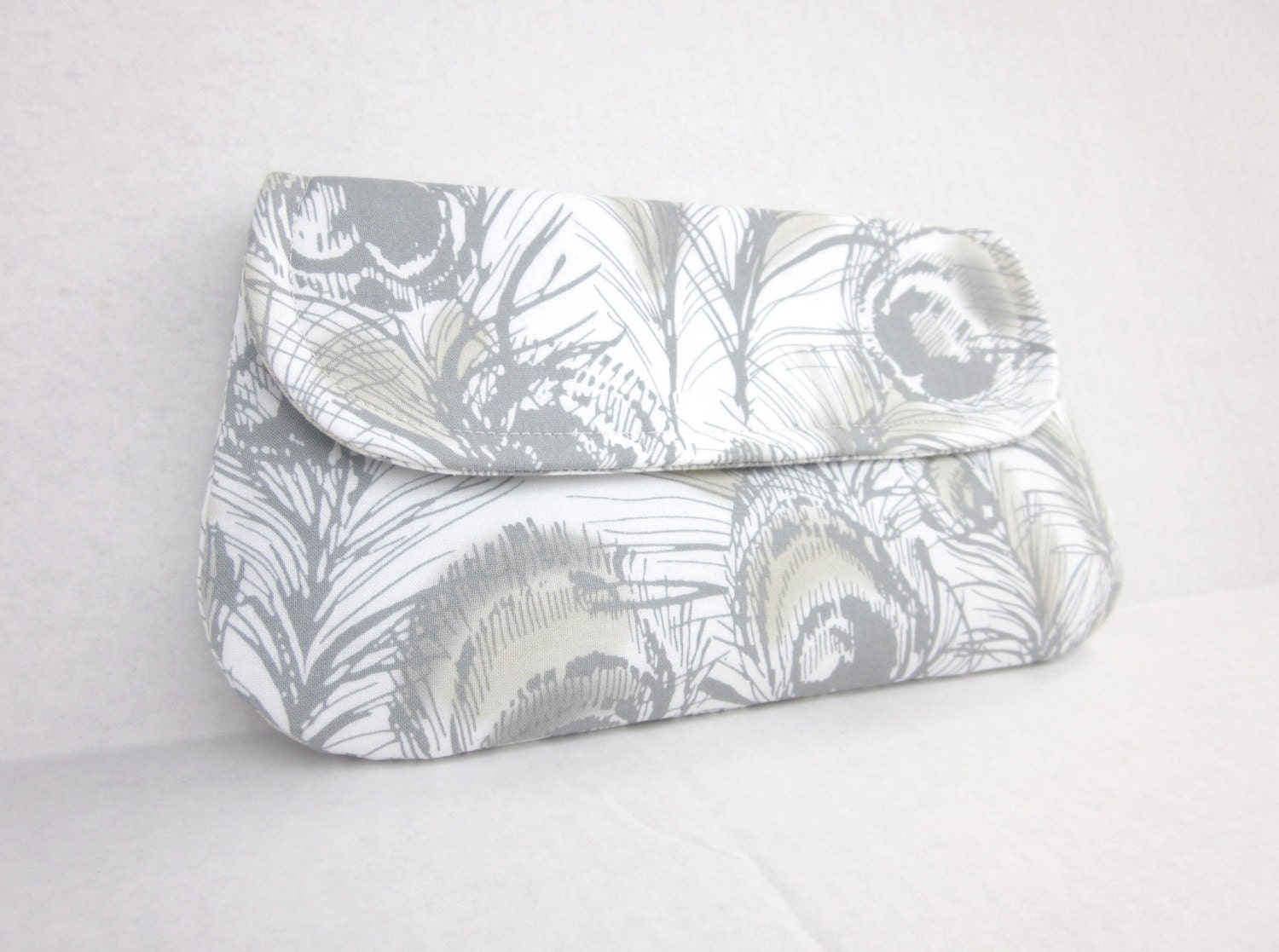 Gray Clutch in Peacock Print by waterpath