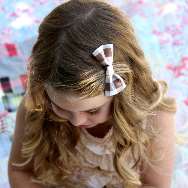 brown and white gingham bow