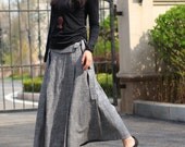 Linen Irregular Long Skirt - Gray- Women Dress - Maxi Skirt(R)