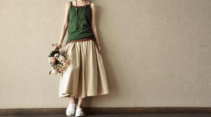 Loose Fitting Cotton Camisole Sling Tank for Women  - Deep Green  -Women Dress (R)