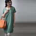 Loose Fitting Casual T-shirt - Green - Short Sleeve Women dress