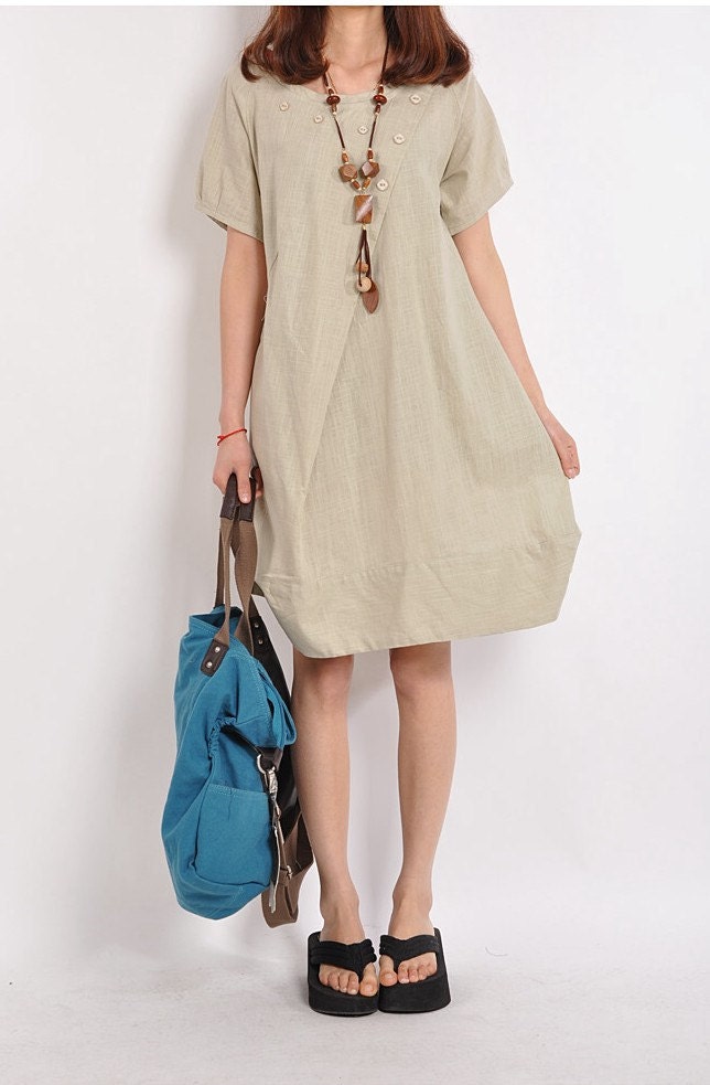 Loose Fitting Maxi Dress - Summer Dress in Rice Green  - Short Sleeve Cotton Sundress for Women