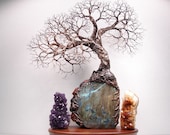 Tree Of Life Spirit of Light on Labradorite, Aquamarine, Tourmaline, Jasper, Wood base, original art, Wedding, Anniversary