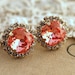 Pink peach Crystal stud Petite vintage earring - 14k plated gold post earrings real swarovski rhinestones .