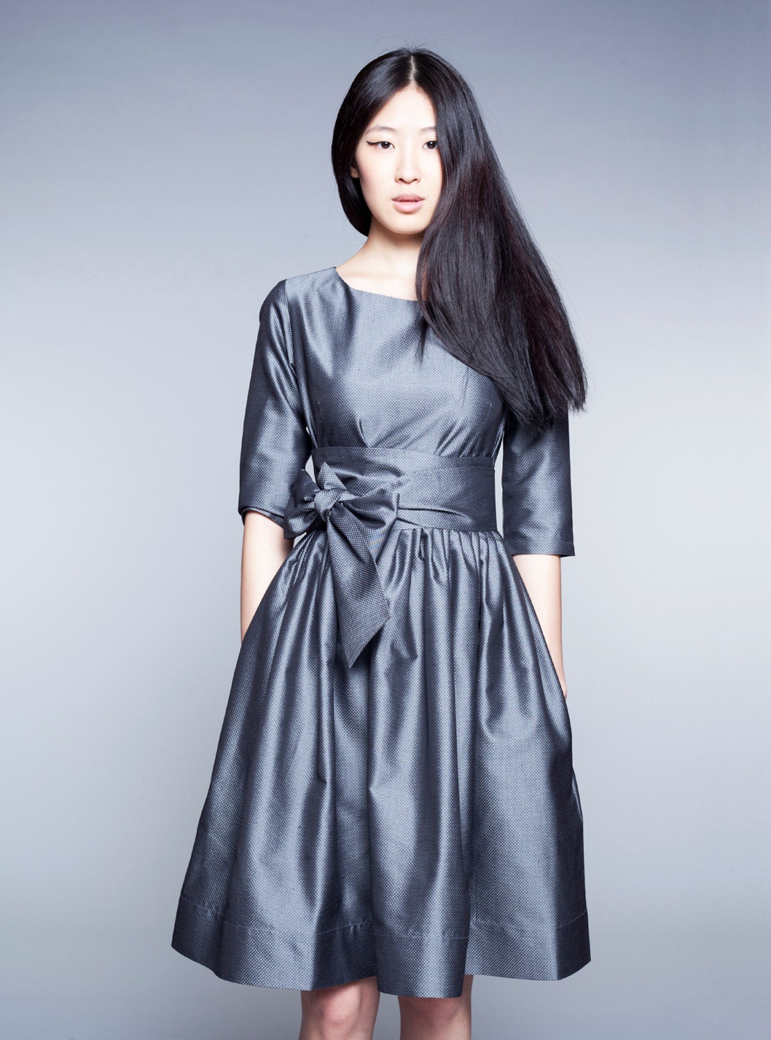 Steel Grey Woolen Dress by Mrs Pomeranz