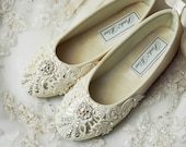 Girl's Shoes - Ballet Flats, Vintage Lace,Wedding Flower Girl Shoes,  With Swarovski Crystals,  The Beth Flower Girl Shoes