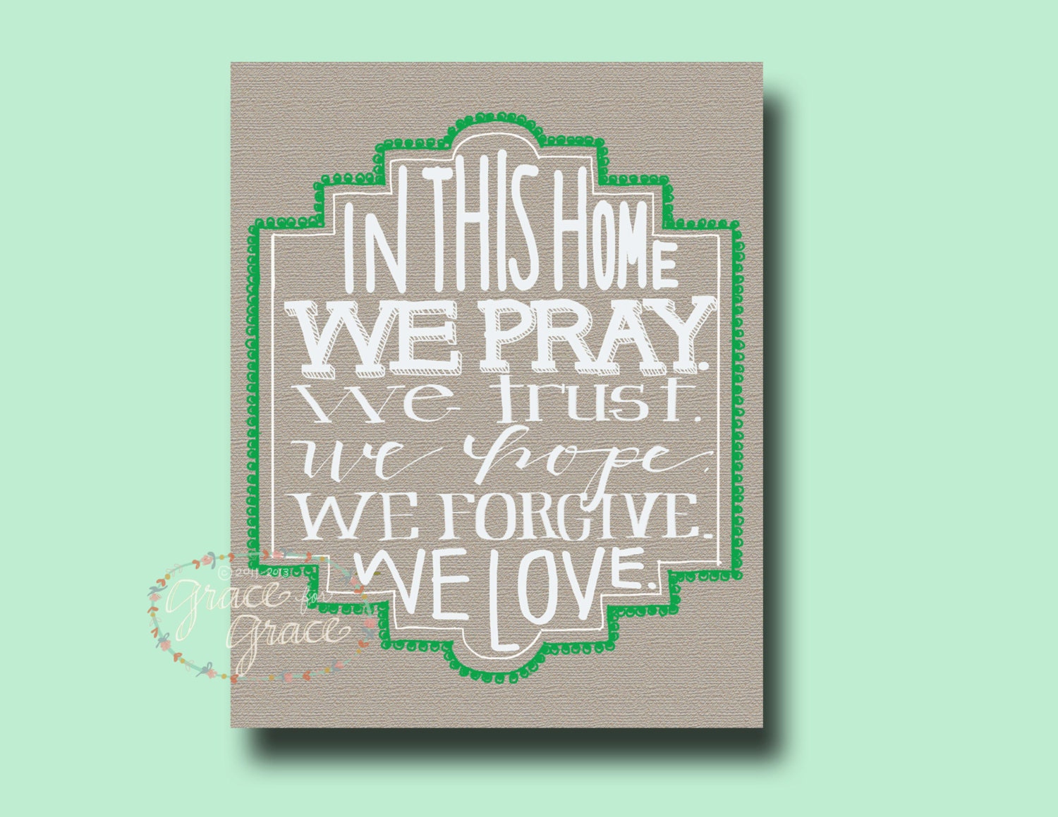 8x10 Giclee Print - In This Home- Taupe - Burlap Texture -Typography - Hand Lettering by Grace for Grace by Tiffany Rachal