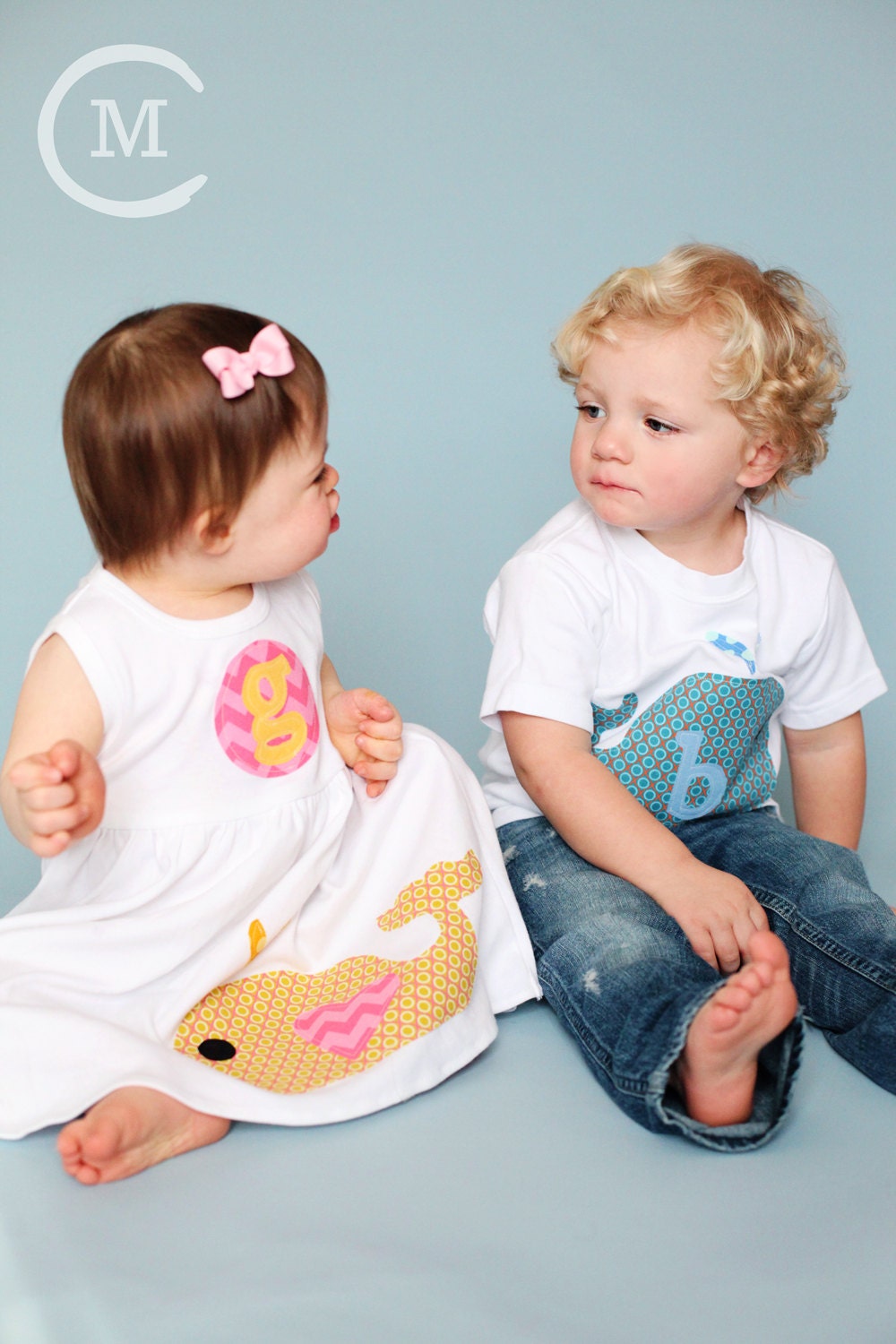 Summer Dress and Shirt Set- Whale Appliqué- Brother Sister Sibling Set