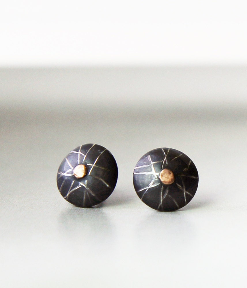 rose gold and sterling silver modern stud earrings - oxidized post earrings - unique and handmade by lolide
