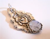 Eco Friendly Moonstone Silver Peacock Feather Necklace, Moonstone Pendant,  Other Gemstone Choices,  Birthstone Gift,  Fashion Accessory