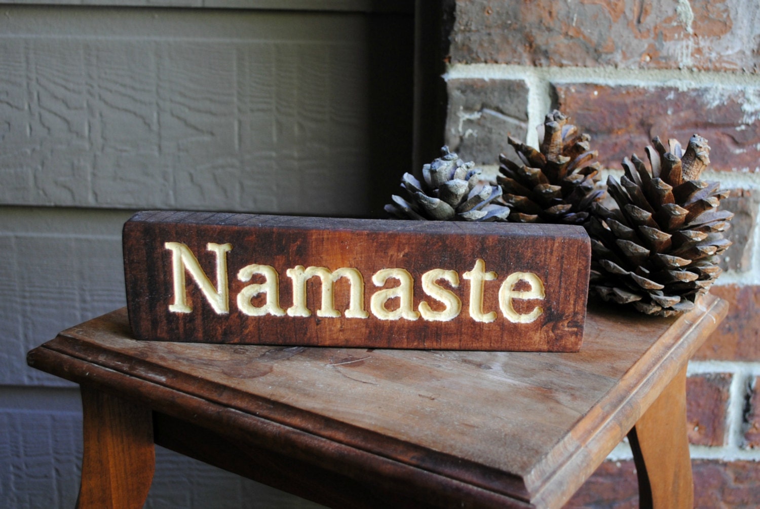 Namaste Carved Wood Sign - Reclaimed Wood