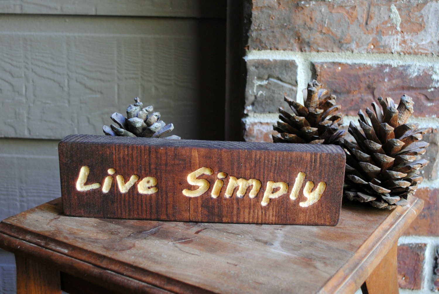 Live Simply Carved Wood Sign - Reclaimed Wood