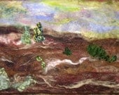dark fields and light skies, a needle felted wall hanging