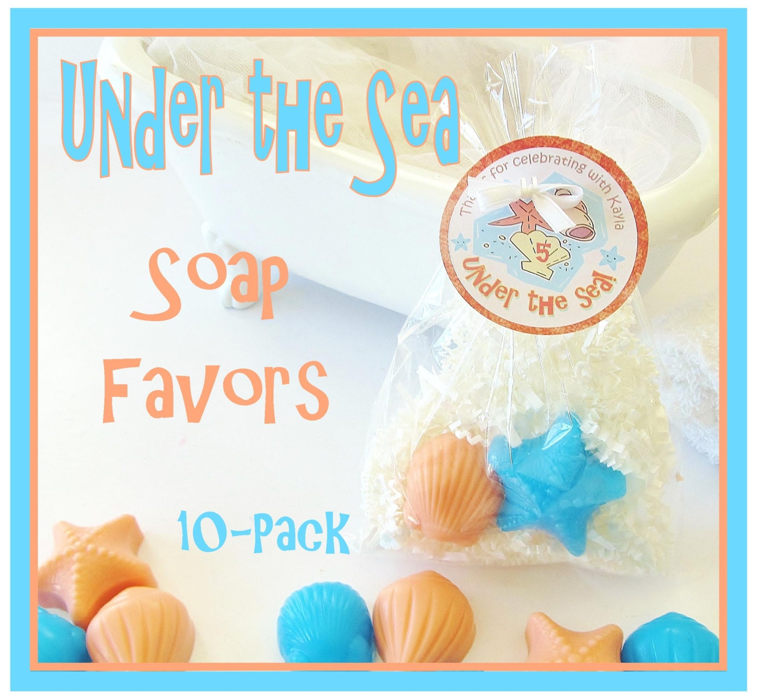 10 UNDER THE SEA Girls Birthday Party Favor Pack - personalized label, tropical scent, fish, shells, beach, natural, kids, gift wrapped