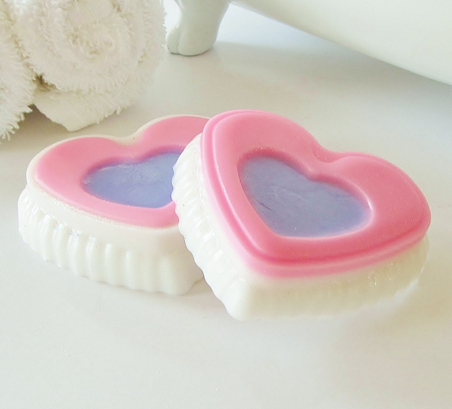 Sparkly Heart Soap - Pink, Purple & White, pink sugar scent, handmade, glycerin, natural, girl