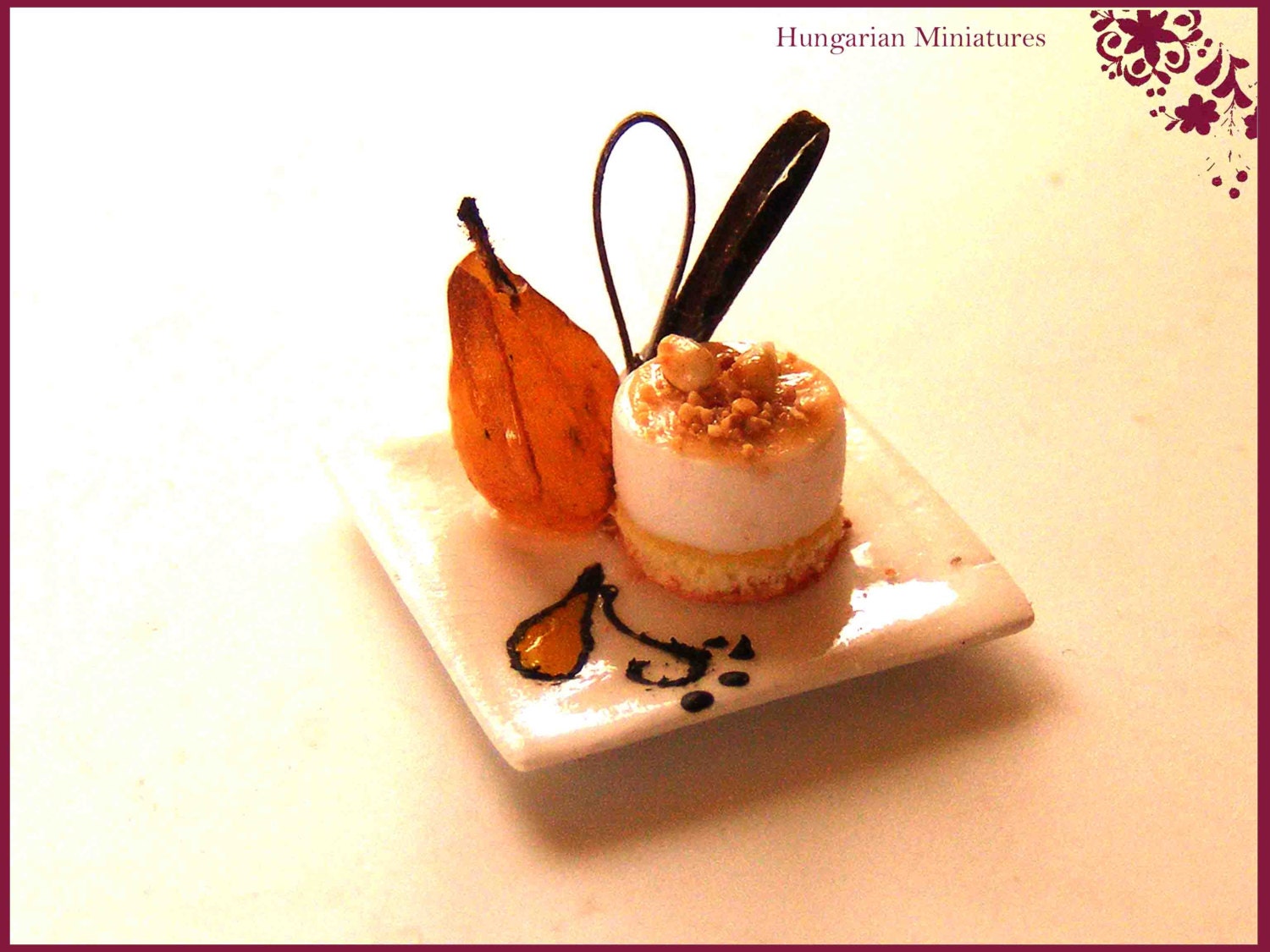 Plated pear mousse dessert