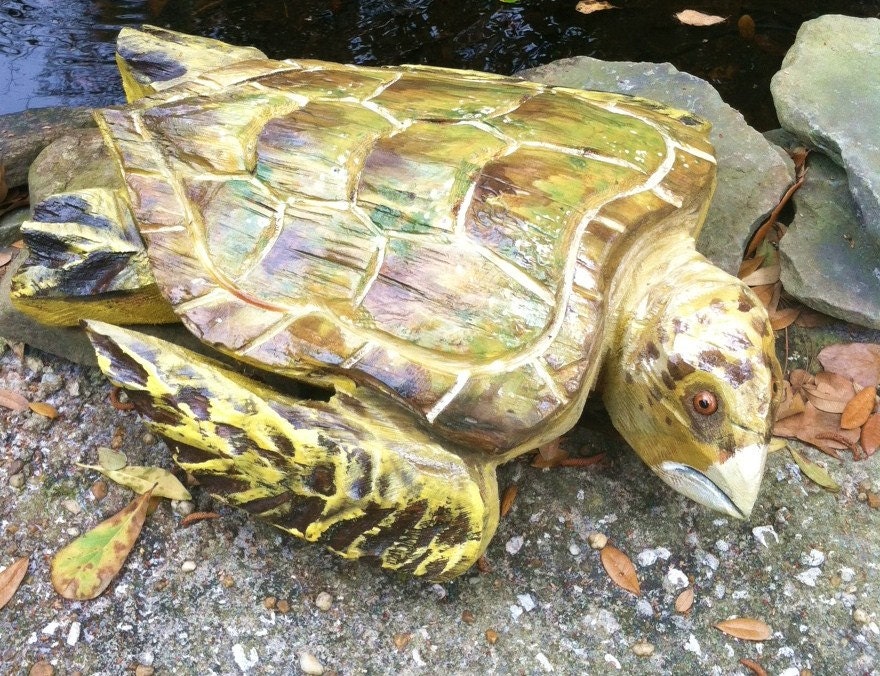 Sea Turtle 22"x19"  chainsaw wood carving wall mount or stand life size 3D full body sculpture indoor/outdoor original art