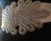 Rhinestone beaded bridal sash on white or ivory