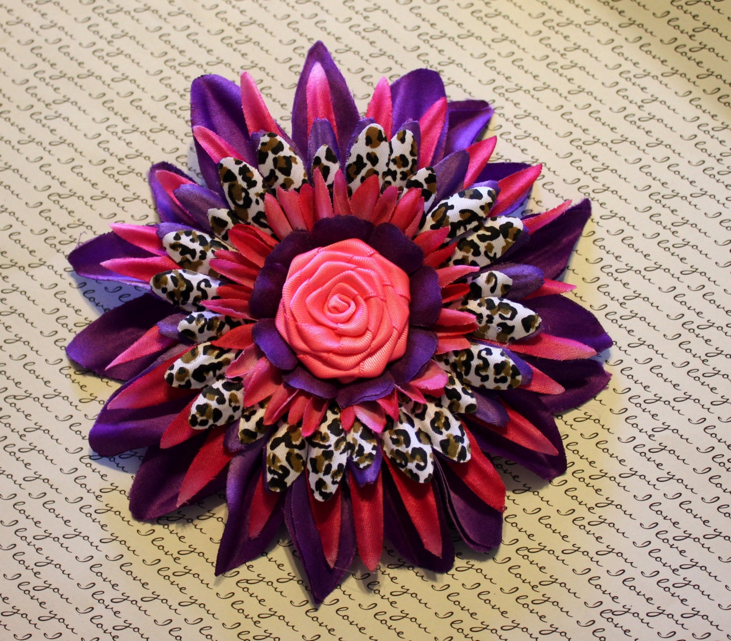 Pink & Purple  Leopard Print Flower Hair Clip - Pinup Rockabilly Accessory