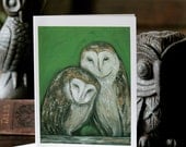 Barn Owls Art 5 x 7 Greeting Card Bird Hawk Eagle Nature Wildlife Art Eco Friendly