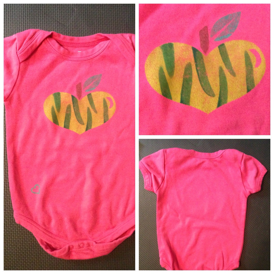 Organic Cotton, Striped Apple, 12-18m pink onesie