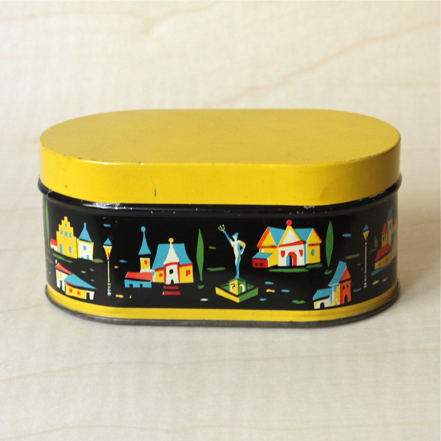 Mid Century Modern  Tin Box in Yellow and Black