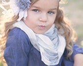 Grey and white headband- baby headband- baby bow- flower headband- with feathers