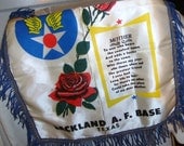 Worle War II Pillow Cover Langford AFB TX Mother Poem,, Souvenir White Rayon, Army Air Force Insignia