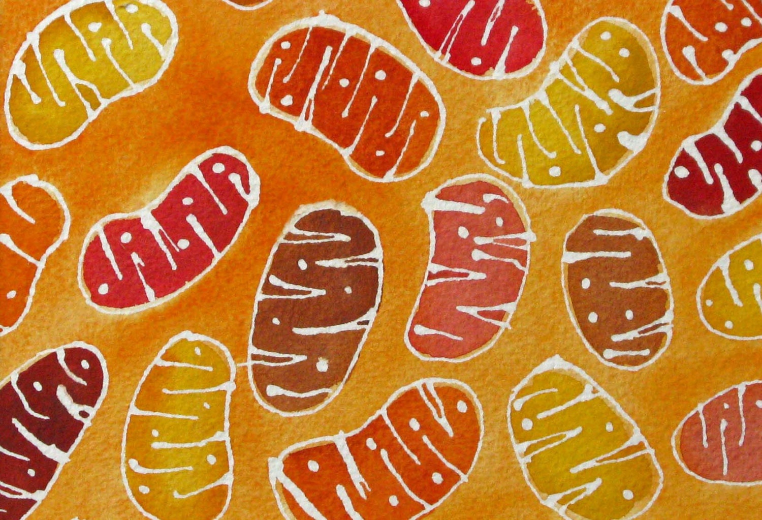 Mini Orange Mitochondria - original watercolor painting