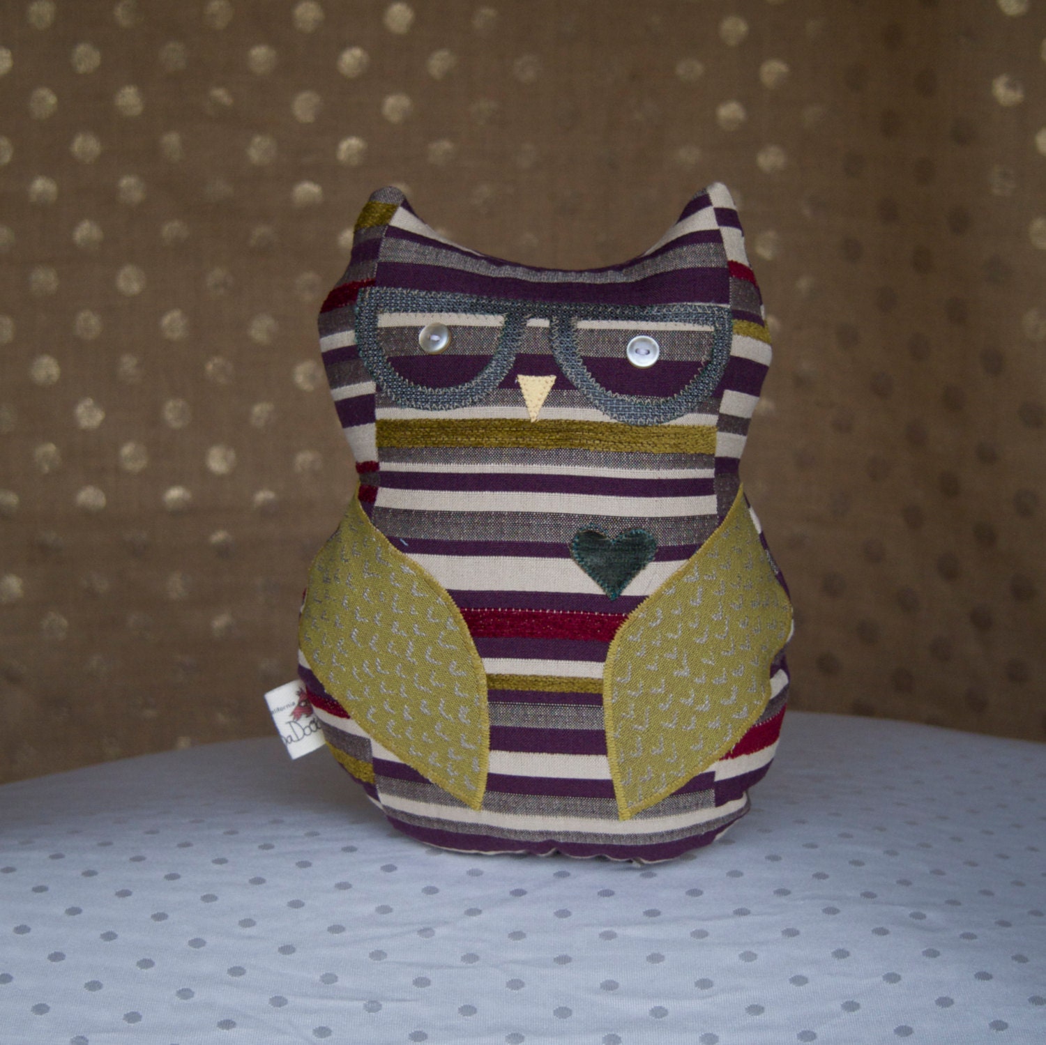 One-of-A-Kind Stripe Nerd Owl Plush Pillow - Hipster Owl Small