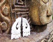 Tri Hita Karana No. 3 Carved Bone Drilled Cabochon Pair