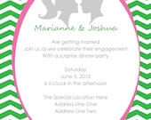 Silhouette Couple Green Pink Chevron Printable Wedding Invitation